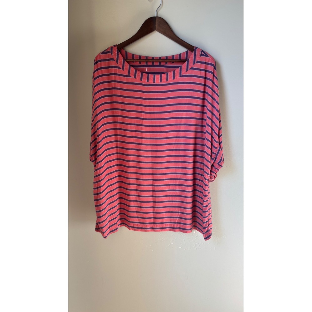 Diane Gilman Womens 2X Coral Navy Stripe Oversized Boxy Rayon Dolman Tunic Top